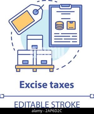 Excise taxes concept icon. Legislated taxation on specific goods idea thin line illustration. Tax levied on commodities, services and activities. Vect Stock Vector