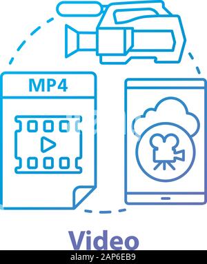 Video blue concept icon. Shooting movie idea thin line illustration. Videoclips, films, media files. Videorecording, filming, video production & filmm Stock Vector