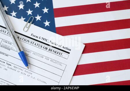 I-797c Notice Of Action Blank Form Lies On United States Flag With ...