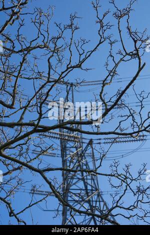 Electricity pylons in Birmingham, England,UK Stock Photo