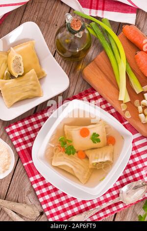 Maultaschen - swabian filled pasta ( ravioli ). Stock Photo