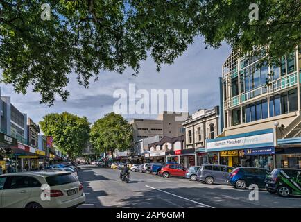 Shops at Trafalgar Street in Nelson, South Island, New Zealand Stock Photo