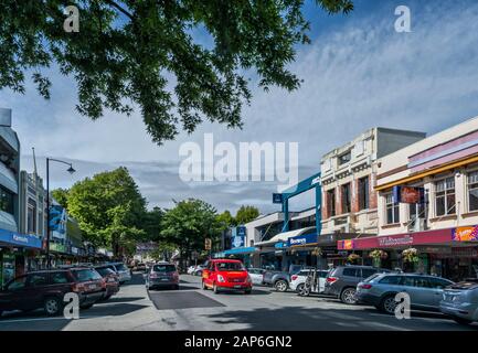 Shops at Trafalgar Street in Nelson, South Island, New Zealand Stock Photo