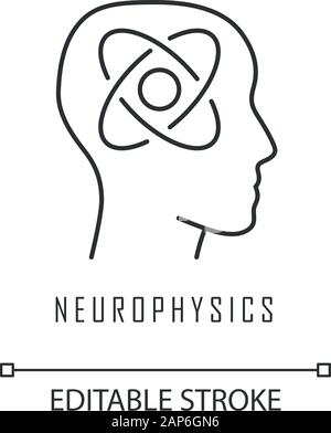 Neurophysics linear icon. Nervous system, human brain studying. Neuroscience research. Cognitive neuroscience. Thin line illustration. Contour symbol. Stock Vector