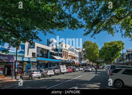 Shops at Trafalgar Street in Nelson, South Island, New Zealand Stock Photo