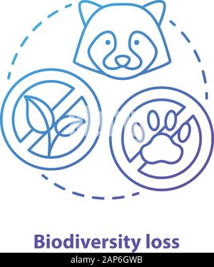 Biodiversity loss concept icon. Disappearance of plants and animals from planet idea thin line illustration in gradient blue. Extinction of species. V Stock Vector