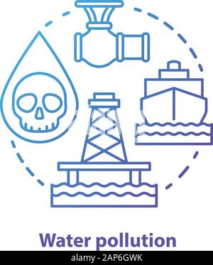 Water pollution concept icon. High seas waste contamination idea thin line illustration in blue. Ecological water problems and disaster prevention. Oi Stock Vector