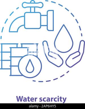 Water scarcity concept icon. Lack of clean drinking pure water idea thin line illustration in blue. Resources management and rational waste consumptio Stock Vector