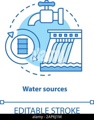 Water sources concept icon. Drinking water supplies idea thin line illustration. Reasonable usage and management of aqua resources. Vector isolated ou Stock Vector