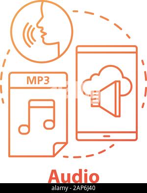 Audio red concept icon. Listening & hearing information idea thin line illustration. Songs, audiobooks, speech. Stereo records, music sounds and files Stock Vector