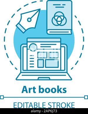 Art books concept icon. Graphic design literature idea thin line illustration. Writing articles, blog content creating. Social media post design.Vecto Stock Vector