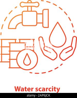 Water scarcity concept icon. Lack of clean drinking pure water idea thin line illustration in red. Resources management and rational consumption. Rive Stock Vector