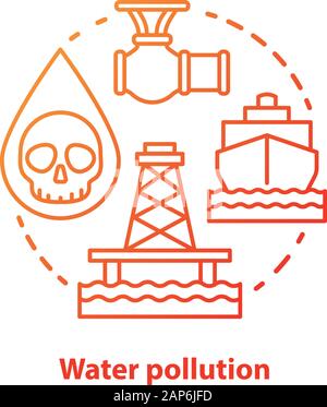 Water pollution concept icon. High seas waste contamination idea thin line illustration in red. Ecological water problems and disaster prevention. Ind Stock Vector