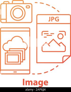 Image red concept icon. Visual information idea thin line illustration. Pictures and photos. Files storage. Albums, photobooks and collages. Photograp Stock Vector