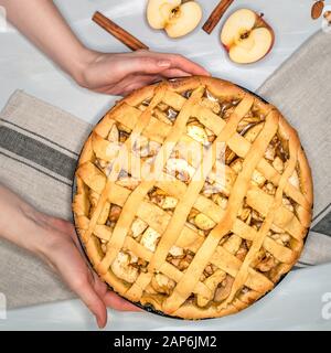 Apple Pie On White Background. Top View Stock Photo