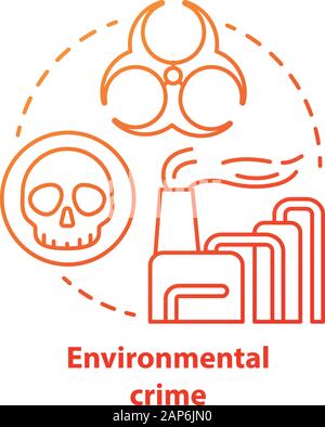 Environmental crime concept icon. Ecological disaster idea thin line illustration in red. Industrial pollution. Pollutants and toxicans emission. Atmo Stock Vector