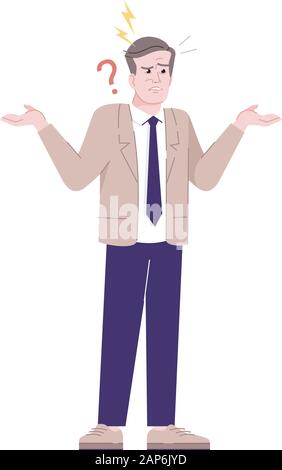 Annoyed man flat vector illustration. Negative human emotions facial expression. Confused, frustrated guy. Angry and puzzled worker isolated cartoon c Stock Vector