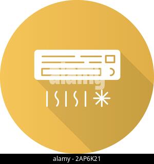Air conditioning system yellow flat design long shadow glyph icon. Temperature regulating, cooling device. Automatic air conditioner, ventilator. Clim Stock Vector