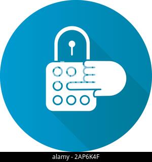 Combination lock blue flat design long shadow glyph icon. House security. Password, code, safe padlock. Home protection. Secured door entry, limited a Stock Vector