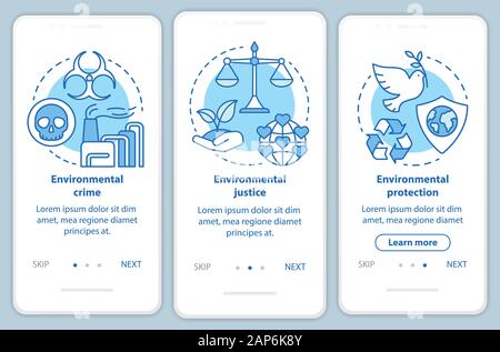 Environmental law onboarding mobile app page screen vector template. Environment crime & protection. Walkthrough website steps with linear illustratio Stock Vector