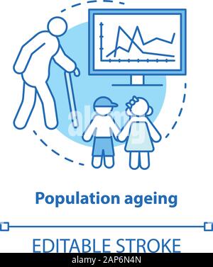 Population ageing concept icon. Elderly people number increasing on planet idea thin line illustration. Demographic problems with lack of youth. Vecto Stock Vector
