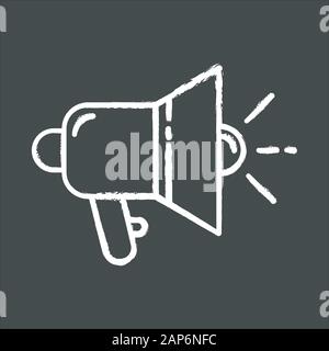 Promotional tools chalk icon. Megaphone. Informing customers. Advertising campaign. Marketing item. Loudspeaker, bullhorn. Propaganda symbol. Isolated Stock Vector