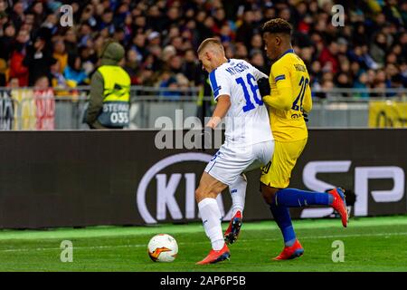 Kiev - Mar 14, 2019: Vitaliy Mykolenko 16. Dynamo Kyiv - Chelsea London. UEFA Europe League. NSC Olympiyskiy stadium Stock Photo