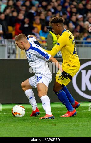 Kiev - Mar 14, 2019: Vitaliy Mykolenko 16. Dynamo Kyiv - Chelsea London. UEFA Europe League. NSC Olympiyskiy stadium Stock Photo