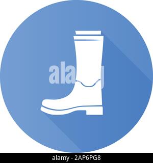 Women wellies blue flat design long shadow glyph icon. Rubber boots for fall, spring rainy season. Unisex footwear design. Wellingtons, modern comfort Stock Vector