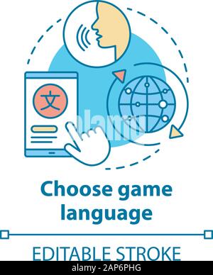 Choose game language concept icon. Select quest translation idea thin line illustration. Multilingual communication. Different linguistic features. Ve Stock Vector