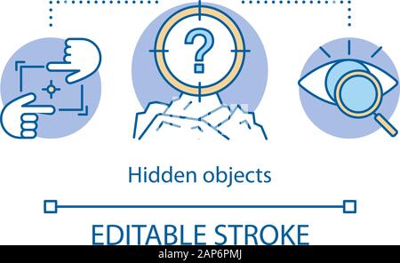 Hidden objects concept icon. Concealed things idea thin line illustration. Searching for items. Visual puzzle. Invisible secret elements. Vector isola Stock Vector