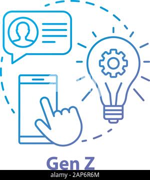 Gen Z blue concept icon. Age group idea thin line illustration. Digital technologies. Innovations development. Online communication. Homeland Generati Stock Vector