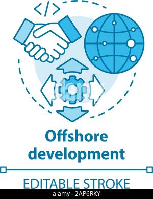 Offshore development concept icon. Recruiting freelancers from around world. International IT business company idea thin line illustration. Vector iso Stock Vector