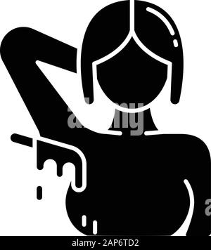 Armpit waxing glyph icon. Female underarm hair removal procedure. Depilation with natural hot sugar wax. Professional beauty treatment. Silhouette sym Stock Vector