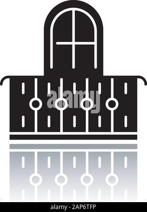 Balcony drop shadow black glyph icon. Interior element, vintage design. Apartment veranda, european terrace with fence. Architecture building exterior Stock Vector