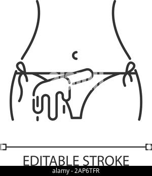 Bikini waxing linear icon. Female hair removal procedure. Depilation with natural soft hot wax. Thin line illustration. Contour symbol. Vector isolate Stock Vector