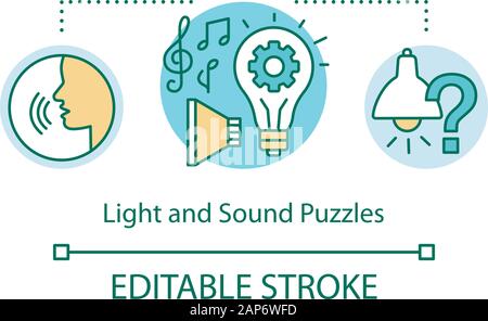 Light and sound puzzles concept icon. Interactive game idea thin line illustration. Audio and visual elements. Different types of puzzles. Vector isol Stock Vector