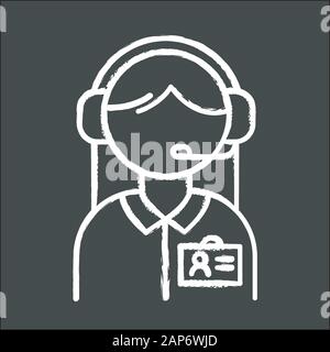 Consultant help chalk icon. Call center manager in headset. Phone dispatcher, customer support operator. Female sales agent. Helpline and telemarketin Stock Vector