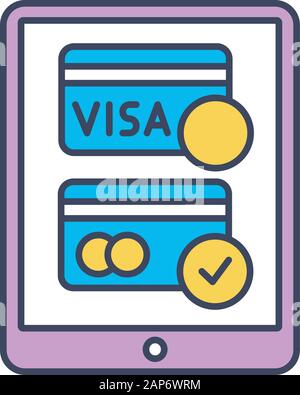 Online payment option color icon. Internet banking, e commerce. Customer paying for goods in shop. Secure financial transaction. Internet application Stock Vector