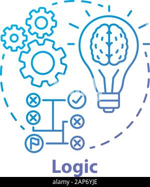 Logic blue gradient concept icon. Thinking process thin line illustration. Rational solutions, ideas. Situation analysis. Strategy, algorithm. Solving Stock Vector