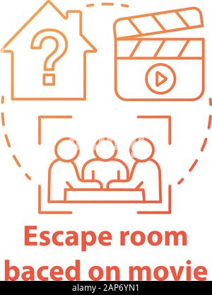 Escape room based on movies red gradient concept icon. Film theme quest idea thin line illustration. Strategy teamwork game. Team solving problem. Vec Stock Vector