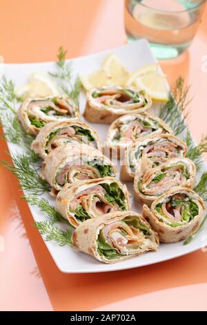 Salmon And Soft Cheese Roll Stock Photo - Alamy