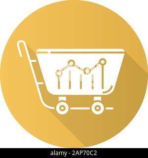 Sell analytics yellow flat design long shadow glyph icon. Marketing research. Buying activity. Business analysis. Sales, conversions rates statistics Stock Vector