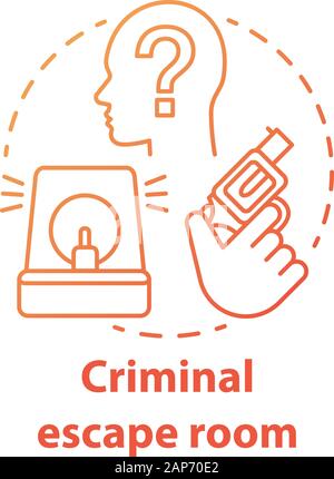 Criminal escape room red gradient concept icon. Crime theme quest idea thin line illustration. Investigation strategy game. Detective solving mystery, Stock Vector