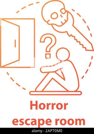 Horror escape room red gradienr concept icon. Scary quest idea thin line illustration. Thematic strategy game. Looking for exit, key. Finding solution Stock Vector