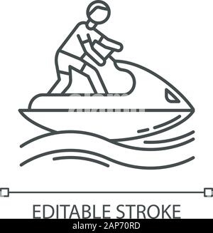 Jetskiing linear icon. Thin line illustration. Summer activity. Jet ski riding. Man on water scooter. Watersports, outdoor activity. Contour symbol. V Stock Vector
