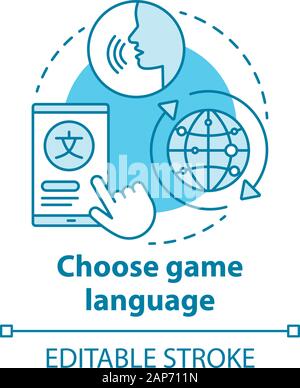 Choose game language concept icon. Select quest translation idea thin line illustration. Multilingual communication. Different linguistic features. Ve Stock Vector