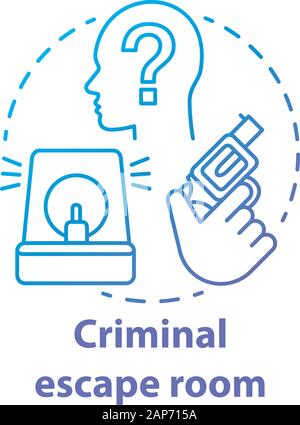 Criminal escape room blue gradient concept icon. Crime theme quest idea thin line illustration. Investigation strategy game. Detective solving mystery Stock Vector