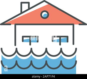 Flood Blue Color Icon Overflow Of Water Sinking House Submerged Building Flooding Locality Sea Level Rise Natural Disaster Isolated Vector Illu Stock Vector Image Art Alamy