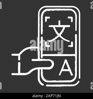 Online dictionary application chalk icon. Instant machine translation. Translation services. Smartphone translator app. Language learning means. E-lea Stock Vector